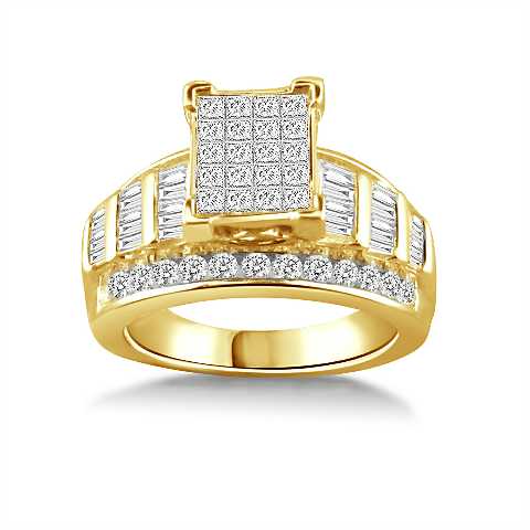 LADIES RING 1.50CT ROUND/PRINCESS/BAGUETTE DIAMOND 10K YELLOW GOLD