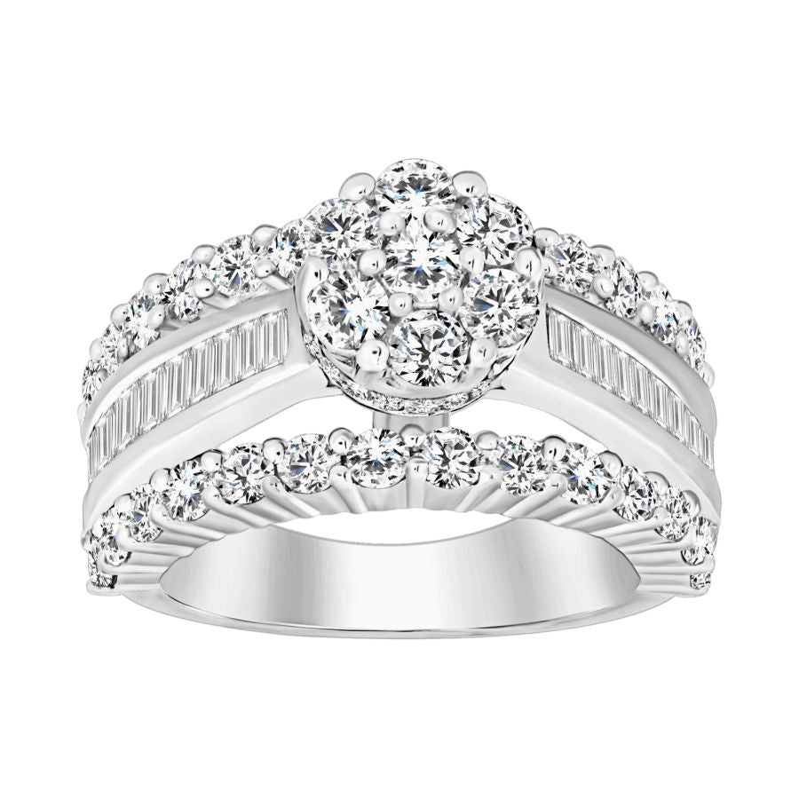 LADIES RING 3.00CT ROUND/BAGUETTE DIAMOND 10K WHITE GOLD