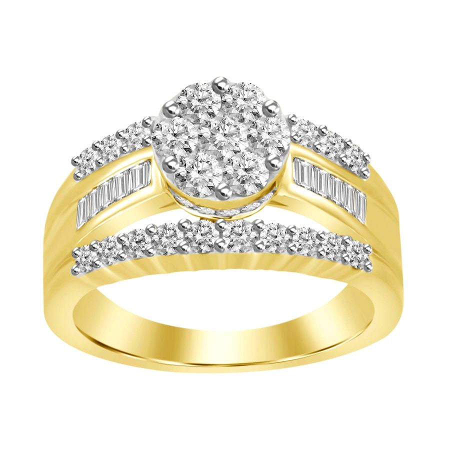 LADIES RING 1.50CT ROUND/BAGUETTE DIAMOND 10K YELLOW GOLD