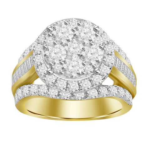 LADIES RING 3.00CT ROUND/BAGUETTE DIAMOND 10K YELLOW GOLD