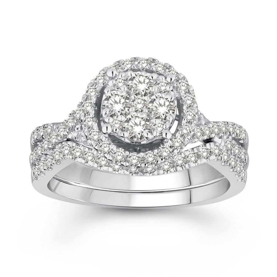 LADIES BRIDAL SET 1.00CT ROUND DIAMOND 14K WHITE GOLD