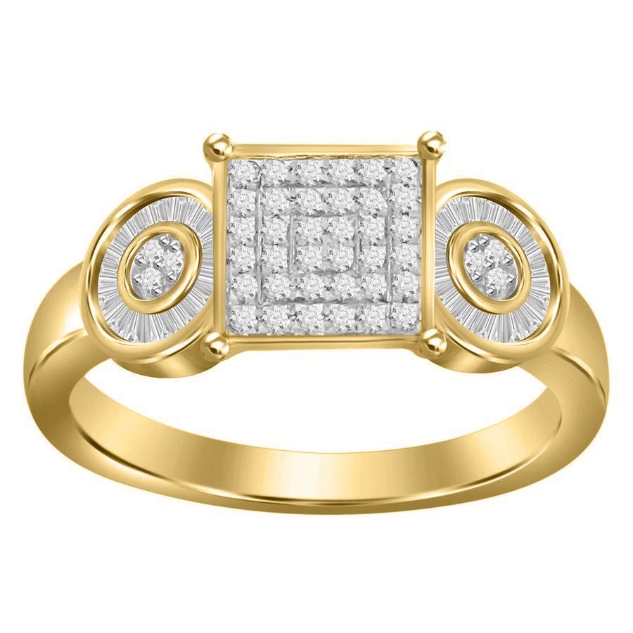 LADIES RING 0.25CT ROUND/BAGUETTE DIAMOND 10K YELLOW GOLD