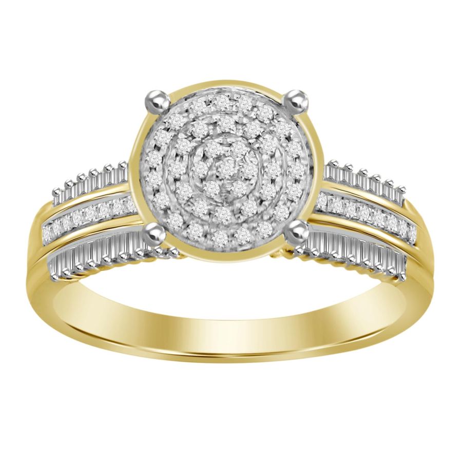 LADIES RING 0.40CT ROUND/BAGUETTE DIAMOND 10K YELLOW GOLD