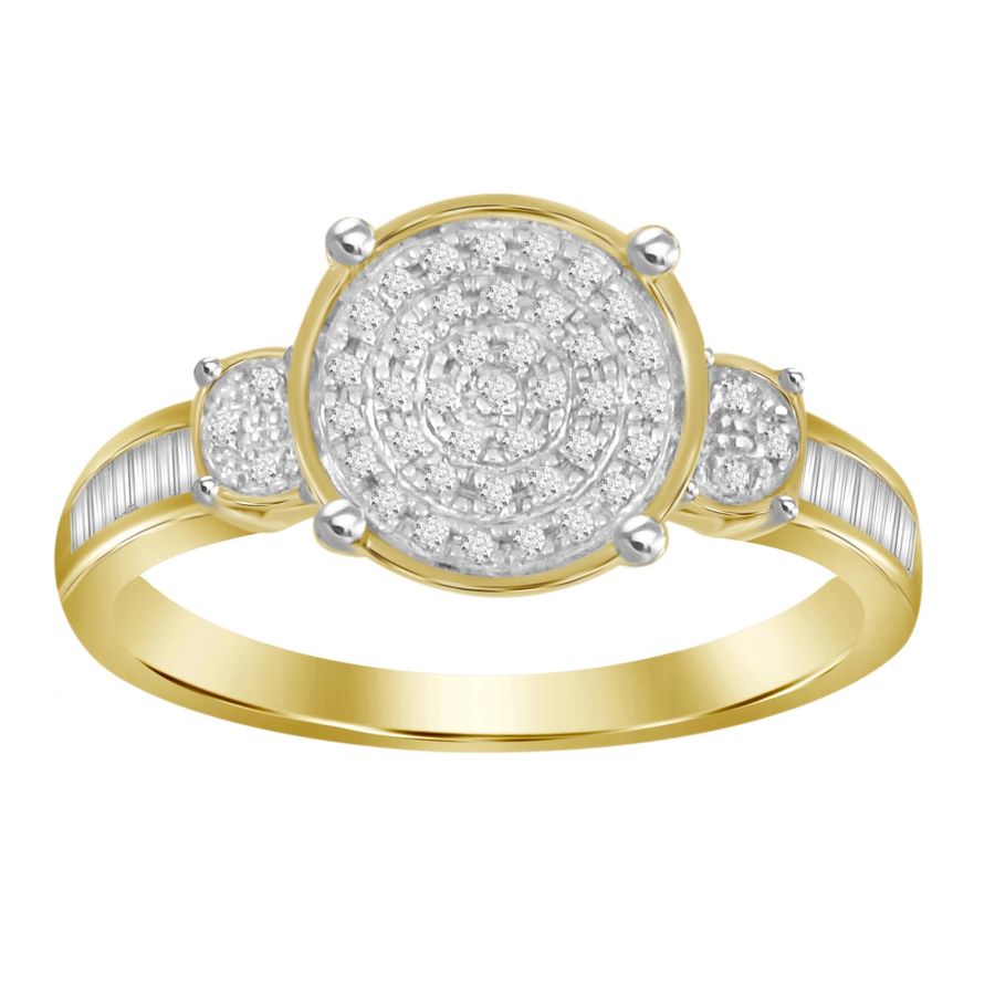 LADIES RING 0.30CT ROUND/BAGUETTE DIAMOND 10K YELLOW GOLD